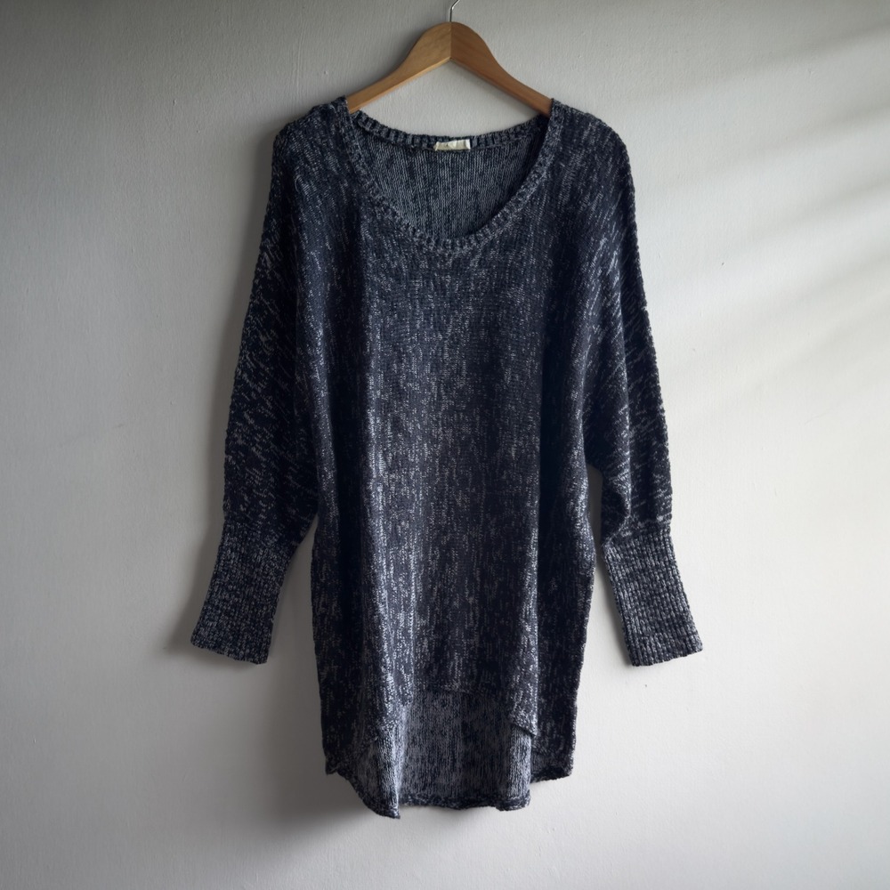 Eileen Fisher Organic Cotton Marled Tunic Sweater Women Size L Gray Quiet Luxury